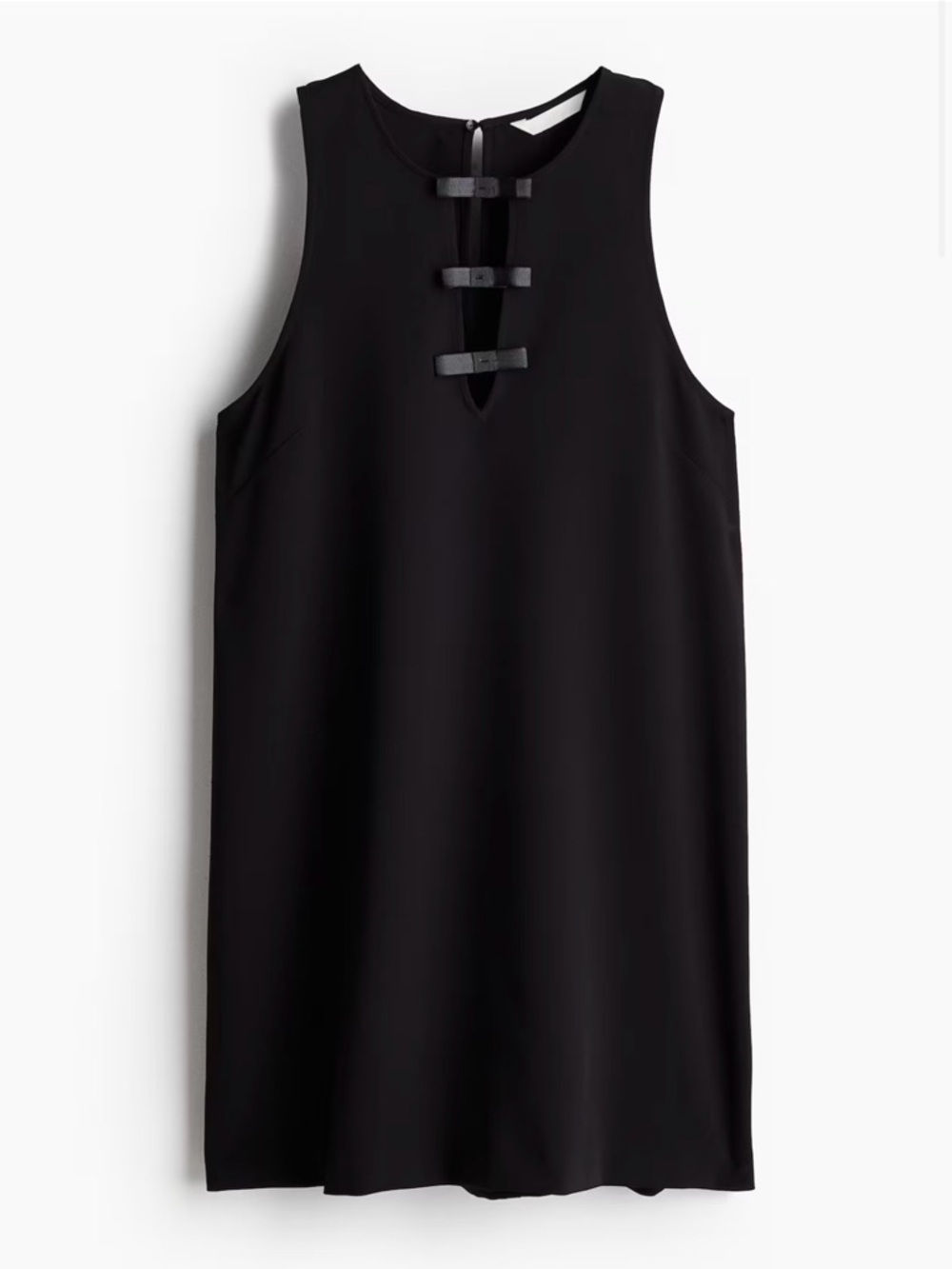H&M Black Sleeveless Shift Dress with Front Tab Accents
